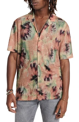 John Varvatos Estrela Tie Dye Slub Linen Camp Shirt Misty Rose at Nordstrom,