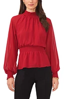 Chaus Smock Waist Peplum Chiffon Blouse in Red Dahlia at Nordstrom, Size Small