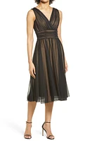 Connected Apparel Chiffon Overlay Fit & Flare Dress at Nordstrom,