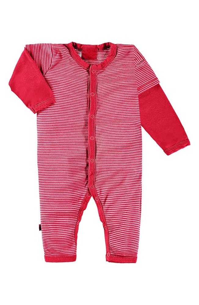 PAIGELAUREN Stripe Cotton & Modal Romper Red at Nordstrom,