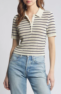 rag & bone Viola Stripe Cotton Blend Polo Sweater Turtle Dove Multi at Nordstrom,