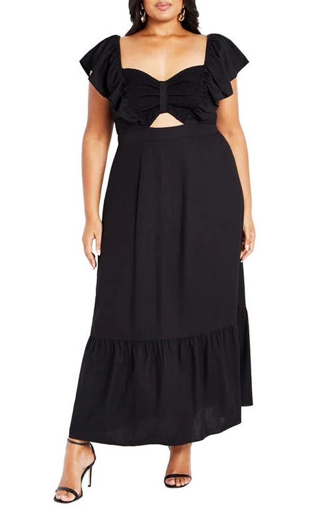 City Chic Alora Flutter Sleeve Cutout Maxi Dress at Nordstrom,