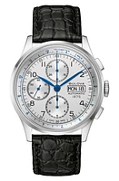 Joseph Bulova Leather Strap Chronograph Watch, 42mm in Silver-Tone at Nordstrom