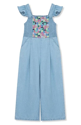 Peek Aren'T You Curious Kids' Embroidered Smocked Jumpsuit Light Denim at Nordstrom,