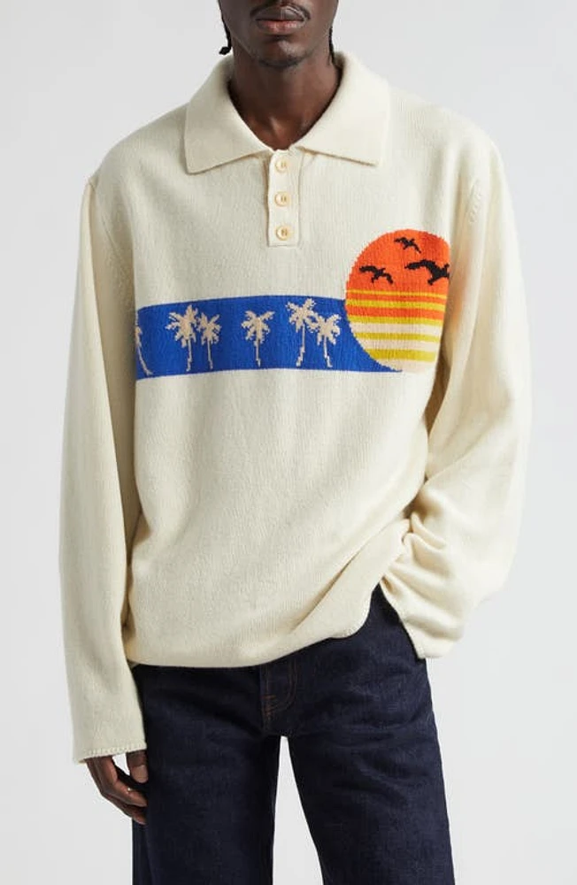 The Elder Statesman Sunset Intarsia Cashmere Polo Sweater Ivory at Nordstrom,