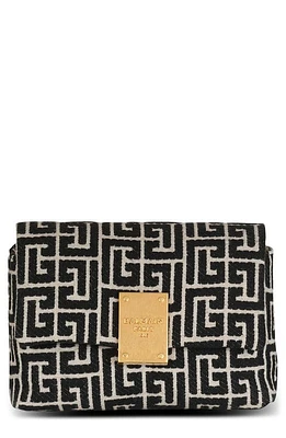 Balmain Mini 1945 Soft Monogram Jacquard Crossbody Bag in Ivory/Black at Nordstrom