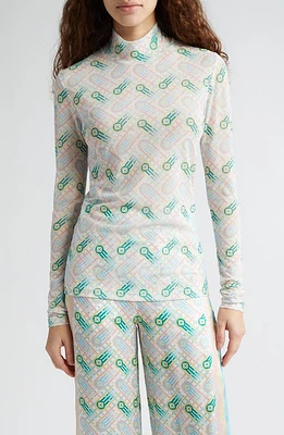 Casablanca Print Long Sleeve Mesh Top Pastel Ping Pong Monogram at Nordstrom,