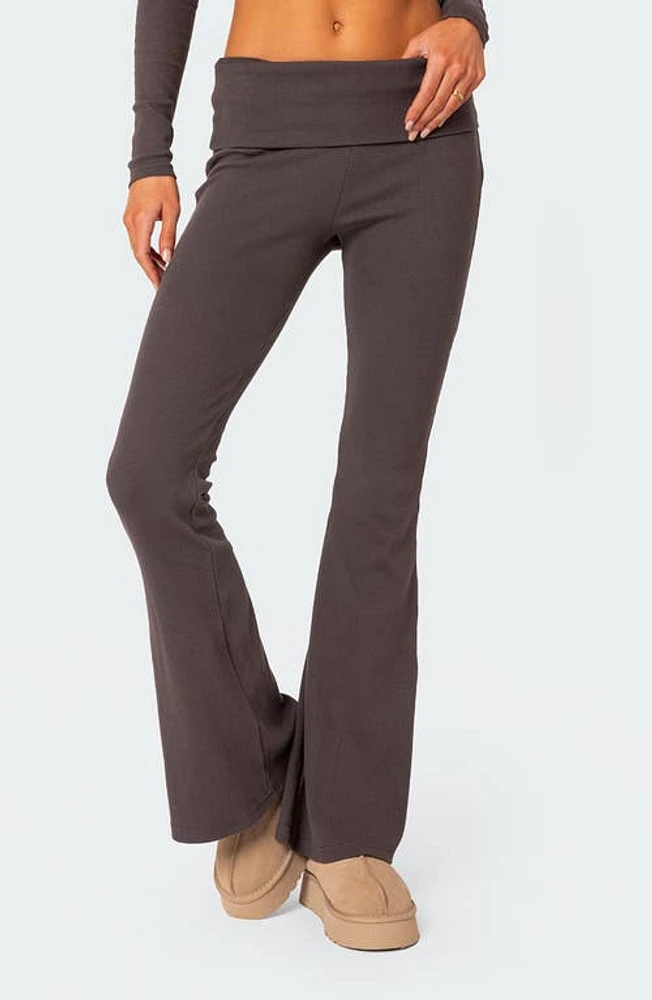 EDIKTED Coffee Break Rib Flare Leggings Dark-Gray at Nordstrom,