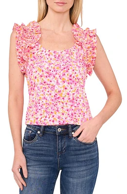 CeCe Floral Ruffle Shoulder Tank New Ivory at Nordstrom,