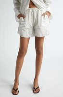 TOTEME Monogram Embroidered Pull-On Shorts in White/Black at Nordstrom, Size 8 Us