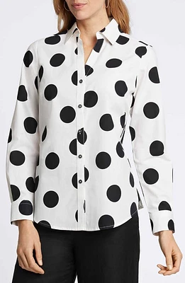 Foxcroft Mary Dot Print Cotton Poplin Button-Up Shirt White/Black at Nordstrom