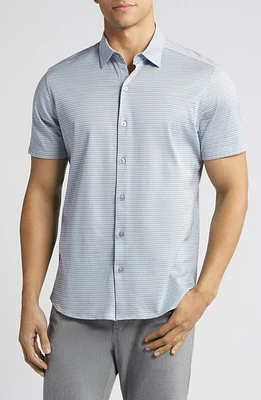 Robert Barakett Gravel Hill Stripe Knit Short Sleeve Button-Up Shirt Blue at Nordstrom,