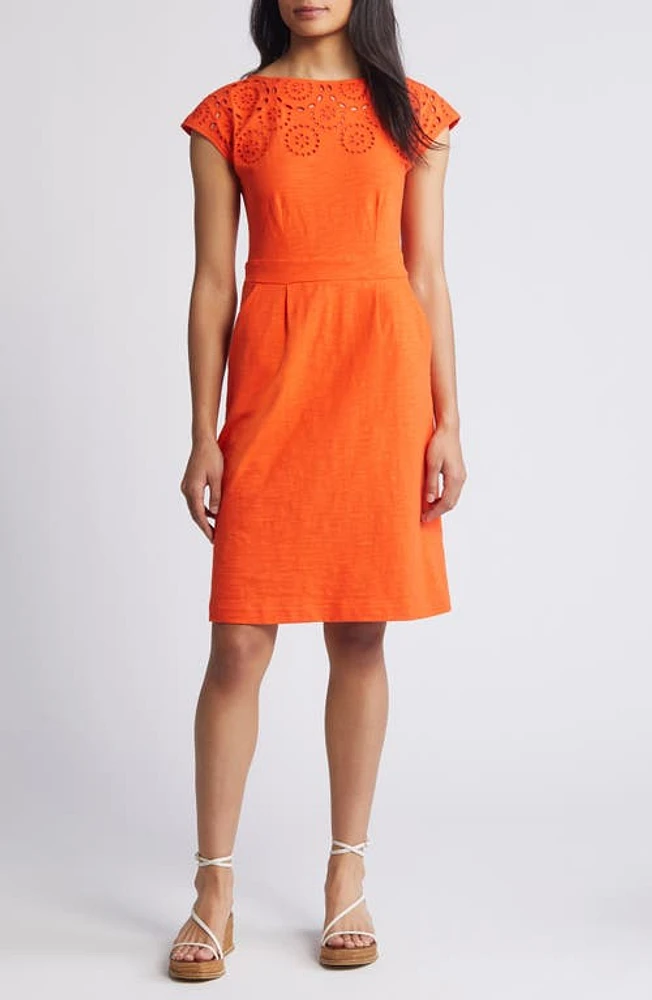 Boden Florrie Broderie Anglaise Cap Sleeve Jersey Dress in Mandarin Orange at Nordstrom, Size 6