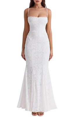 HOUSE OF CB Joan Floral Appliqué Mermaid Gown Ivory at Nordstrom,