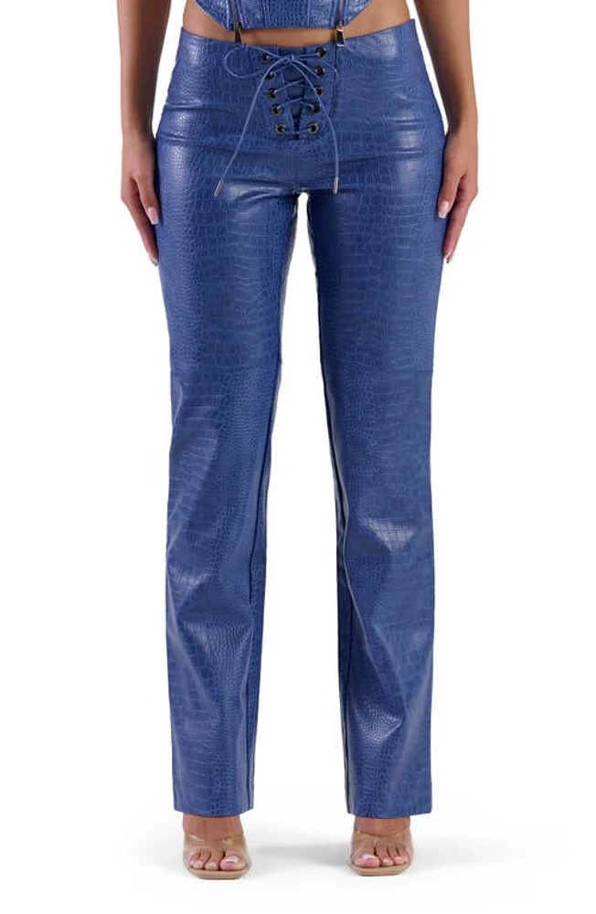 Naked Wardrobe Croc Embossed Faux Leather Pants Dark Blue at Nordstrom,