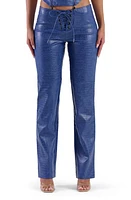 Naked Wardrobe Croc Embossed Faux Leather Pants Dark Blue at Nordstrom,