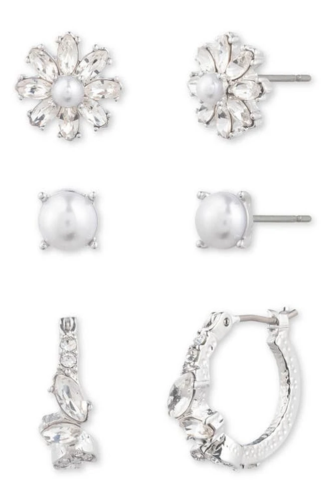 Marchesa Pretty Petals Set of 3 Earrings in Rhodium/Crystal at Nordstrom