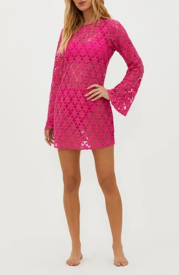 Beach Riot Goldie Lace Long Sleeve Cotton Blend Cover-Up Dress Bright Fuchsia at Nordstrom,