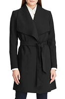 Lauren Ralph Drape Lapel Crepe Belted Coat Black at Nordstrom,