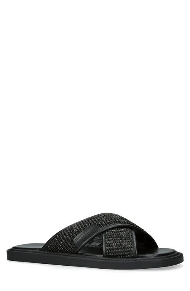 Kurt Geiger London Owen Raffia Slide Sandal Black at Nordstrom,