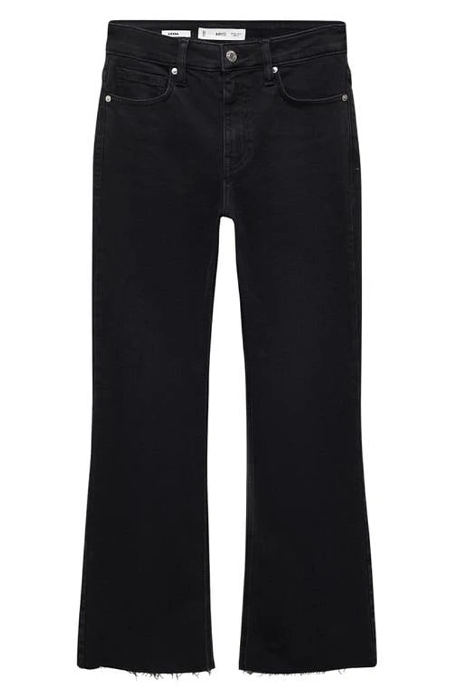 MANGO Raw Hem Crop Flare Jeans Black Denim at Nordstrom,