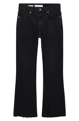 MANGO Raw Hem Crop Flare Jeans Black Denim at Nordstrom,