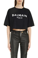 Balmain Logo Crop Cotton Graphic T-Shirt at Nordstrom,