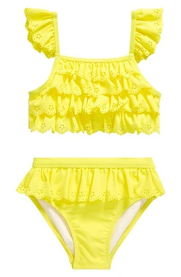 Flapdoodles Kids' Ruffle Eyelet Two-Piece Swimsuit Yellow at Nordstrom,