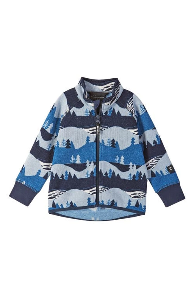 Reima Kids' Alpine Print Sweater Fleece Zip-Up Jacket in Soft Navy at Nordstrom, Size 12-18M