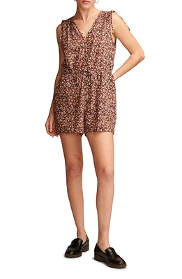 Lucky Brand Floral Print Cinched Sleeveless Cotton Romper Peach Whip Multi at Nordstrom,