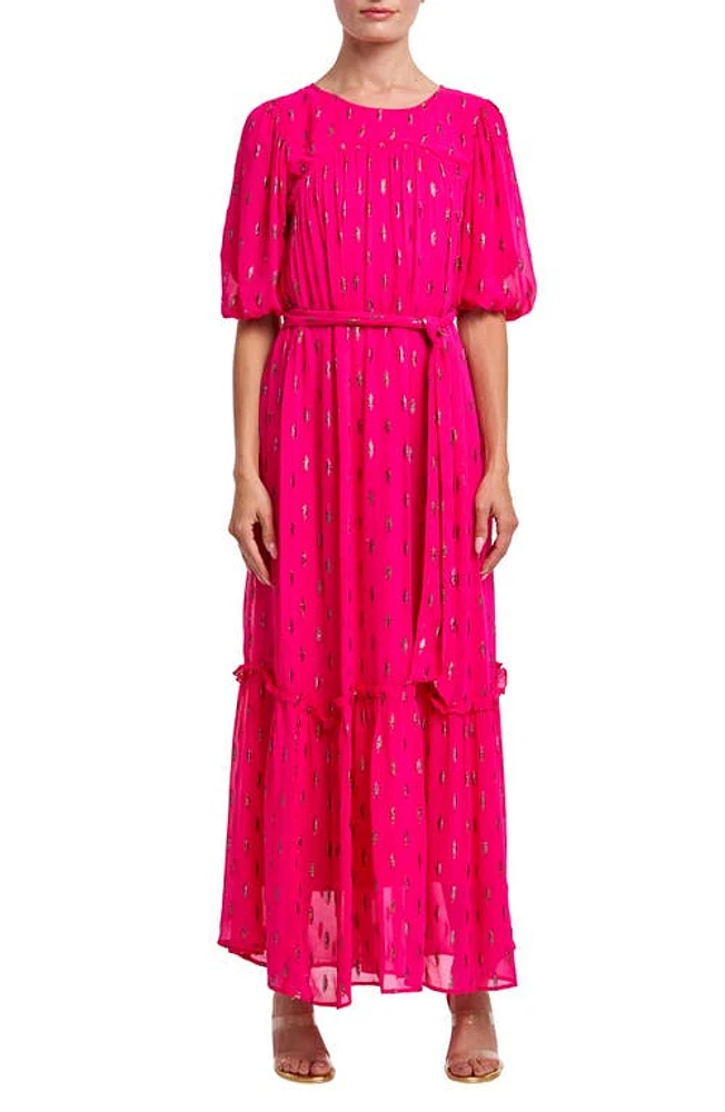 CIEBON Eryn Metallic Fleck Maxi Dress in Bright Pink at Nordstrom, Size Small