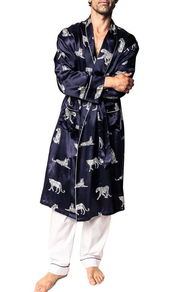 Petite Plume Panthre de Nuit Silk Robe Navy at Nordstrom,