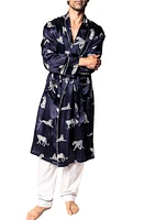 Petite Plume Panthre de Nuit Silk Robe Navy at Nordstrom,