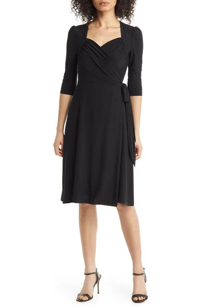 Kiyonna Sweetheart Wrap Midi Dress in Black Noir at Nordstrom, Size Medium