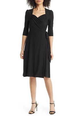 Kiyonna Sweetheart Wrap Midi Dress in Black Noir at Nordstrom, Size Medium