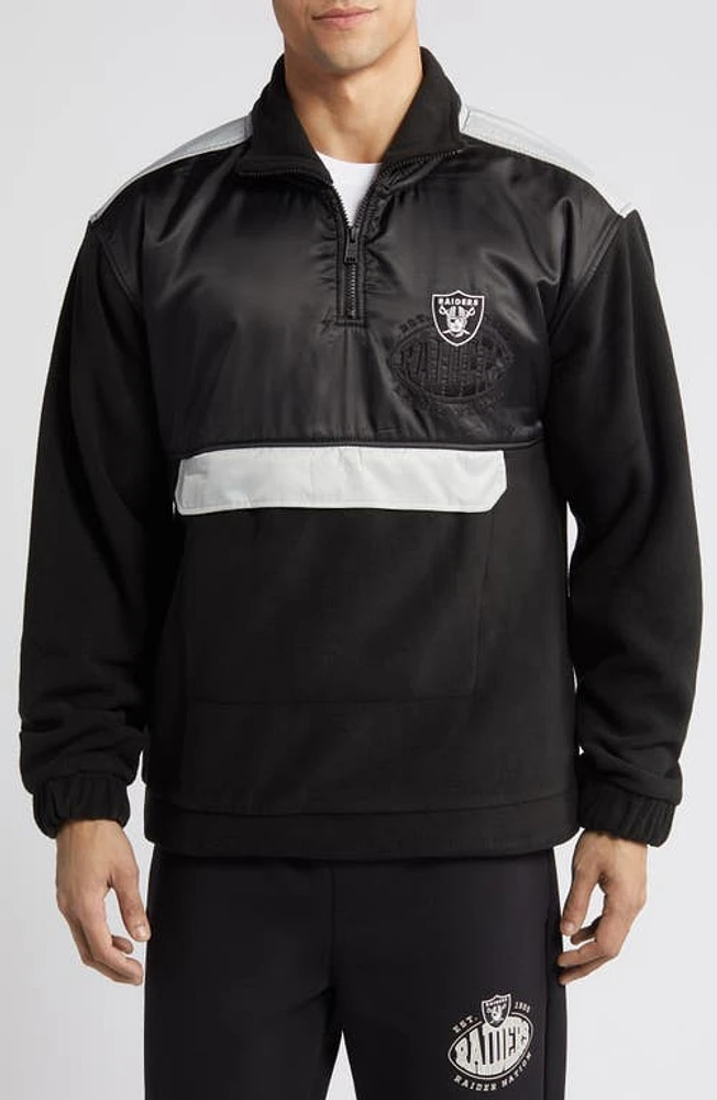 BOSS x NFL Fumble Mixed Media Quarter Zip Pullover Las Vegas Raiders Black at Nordstrom,