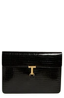 TOM FORD T-Clasp Croc Embossed Leather Portfolio in Black at Nordstrom