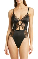 Hauty Cutout Embroidered Lace & Satin Underwire Teddy Black at Nordstrom,