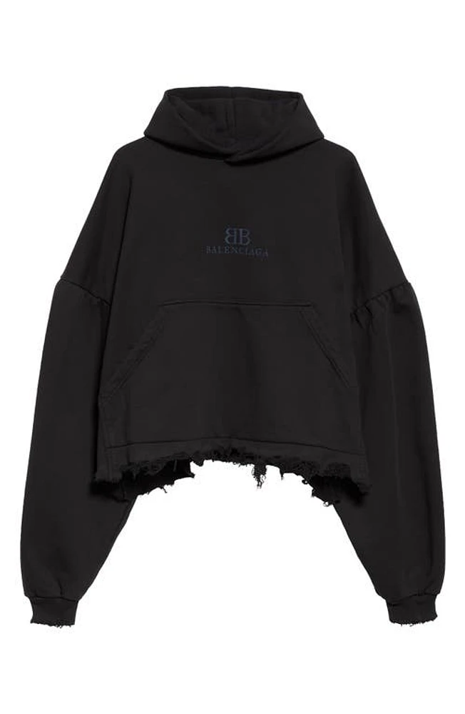 Balenciaga Distressed Cotton Hoodie 1000 Black at