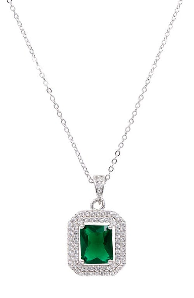 SAVVY CIE JEWELS Double Halo Pendant Necklace in Green at Nordstrom