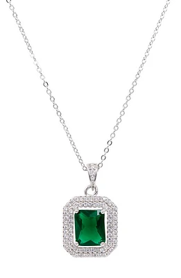 SAVVY CIE JEWELS Double Halo Pendant Necklace in Green at Nordstrom