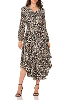 Vince Camuto Animal Print Long Sleeve Midi Dress Natural Taupe/Black at Nordstrom,