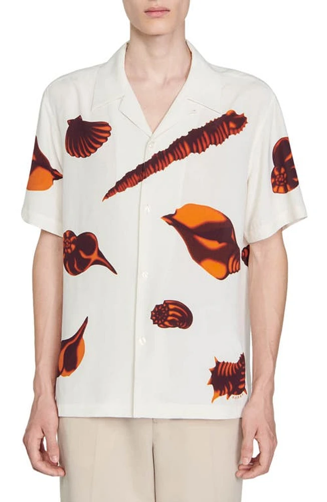 sandro Shells Print Short Sleeve Button-Up Shirt at Nordstrom,