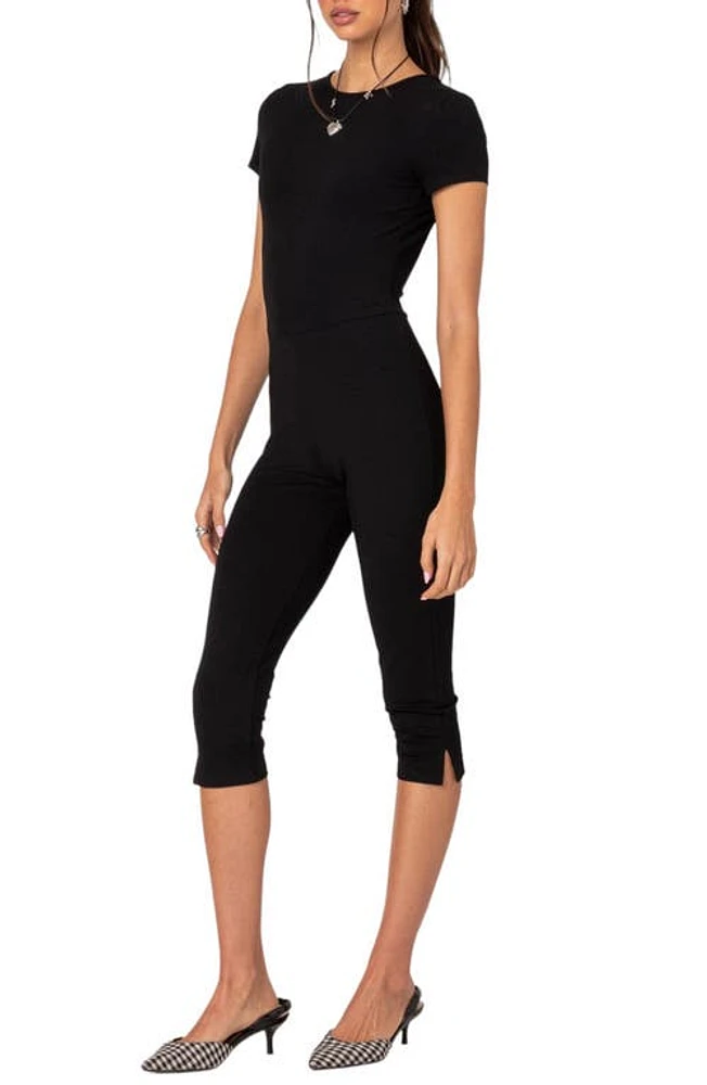 EDIKTED Capri Open Back Crop Jumpsuit Black at Nordstrom,