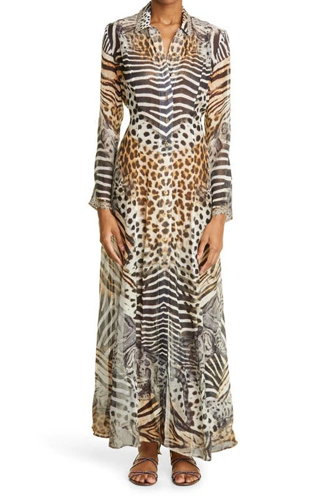 Camilla For the Love of Leo Embellished Animal Print Long Sleeve Cover-Up Dress at Nordstrom, Size X-Small