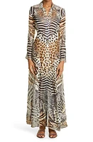 Camilla For the Love of Leo Embellished Animal Print Long Sleeve Cover-Up Dress at Nordstrom, Size X-Small