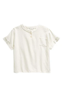 King + Lola Kids' Short Sleeve Cotton & Linen Pocket Henley Cream at Nordstrom,