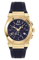 FERRAGAMO Vega Chronograph Silicone Strap Watch, 42mm in Ip Yellow Gold at Nordstrom