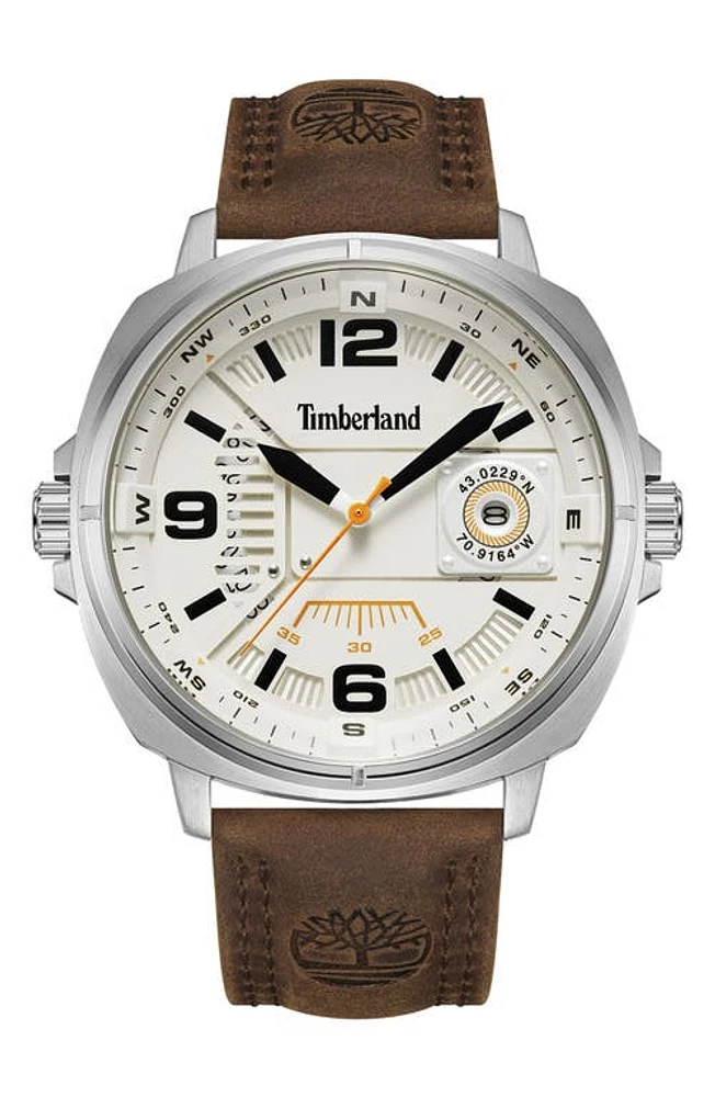 Timberland Breakheart Leather Strap Watch, 47mm in Brown Dark at Nordstrom