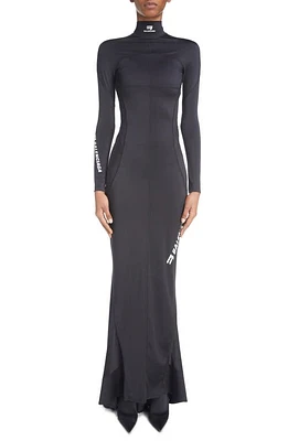 Balenciaga Cutout Back Long Sleeve Technical Jersey Gown in Black at Nordstrom, Size 10 Us